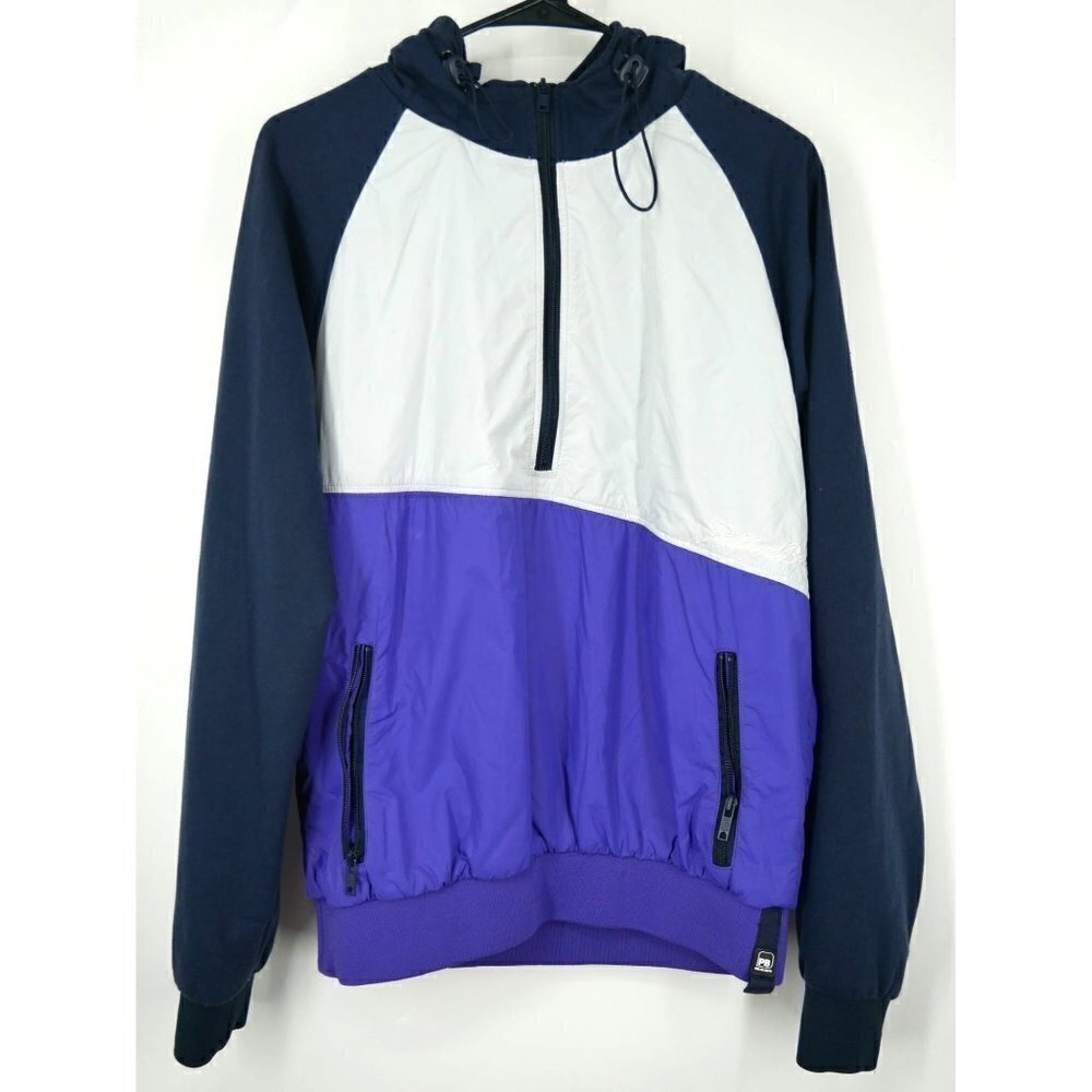 Pull&Bear Mens Colorblock Half Zip Anorak Windbreaker Jacket Navy Purple L